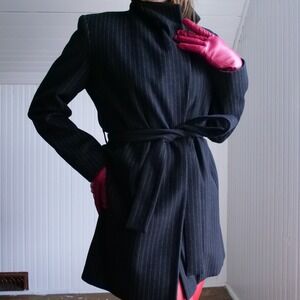 Gorgeous 90s Louben pinstriped cashmere blend wrap coat